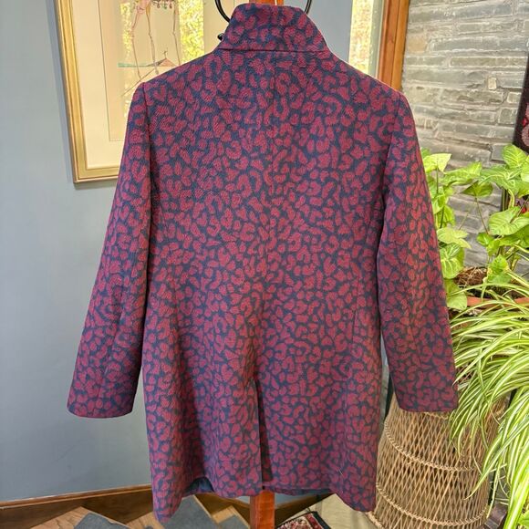 Ann Taylor LOFT Red Leopard Print, Funnel Neck, Navy Blue Coat size M - Picture 8 of 10
